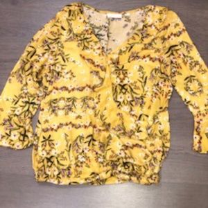 Floral Quarter Sleeve Blouse Yellow